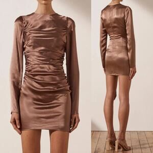 SHONA JOY 'Lily' Long Sleeve Ruched Mini Dress in Clove NWT $295 US 6
